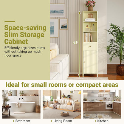 Goflame 67 Inch Tall Bathroom Cabinet, Narrow Floor Cabinet with Fluted Door