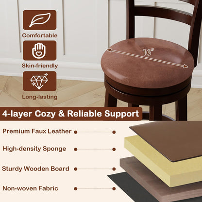 Goflame 30" Counter Height Swivel Barstools Set of 2/4 with Faux Leather Seat and Wrap-around Footrest
