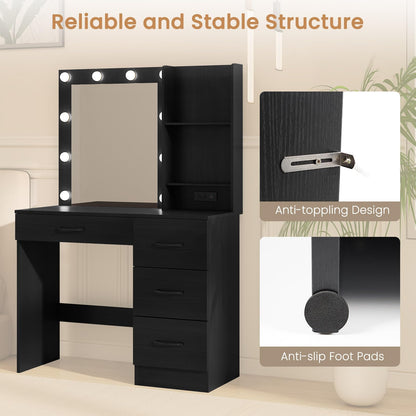 Makeup Vanity Desk with Lights, Modern Dressing Table with Charging Station