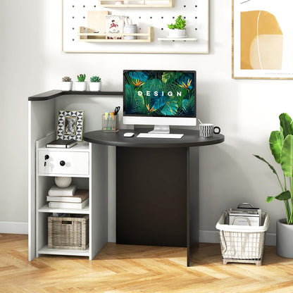 Goflame Reception Desk, Front Counter Desk with Lockable Drawer, Checkout Table with Round Tabletop