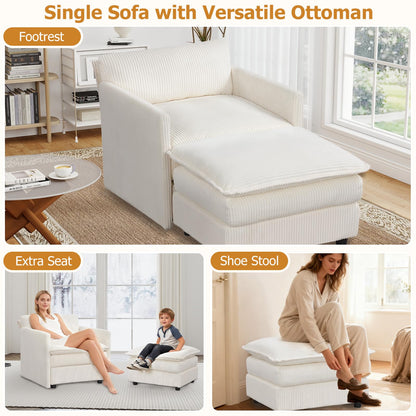 Goflame Oversized Accent Chair with Ottoman with Soft Corduroy Cushions
