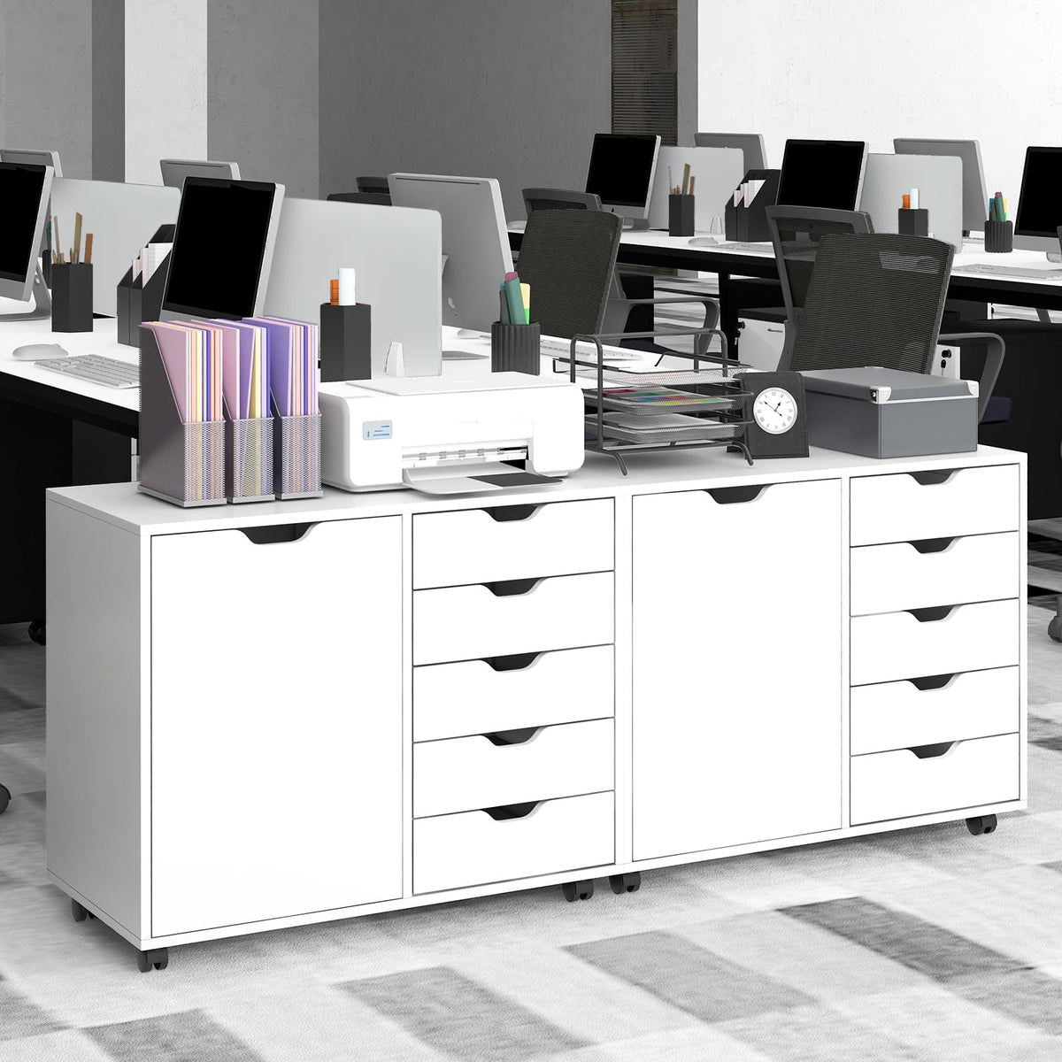Goflame Lateral File Cabinet with Shelves - 5 Drawer Office Cabinet, White