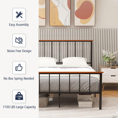 Goflame Queen/Full Size Metal Platform Bed Frame with Spindle Headboard & Footboard, Black