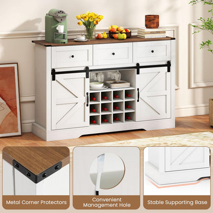 Goflame Wine Bar Cabinet with LED Lights 52" Buffet Sideboard w/Sliding Barn Door 3 Drawer