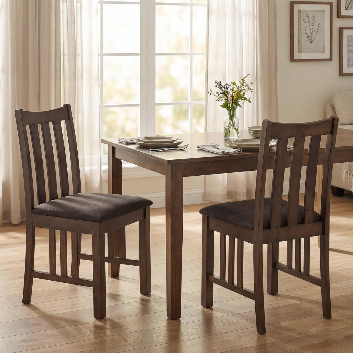 Goflame Rubber Wood Dining Chairs with Upholstered Cushioned Seat (2/4)