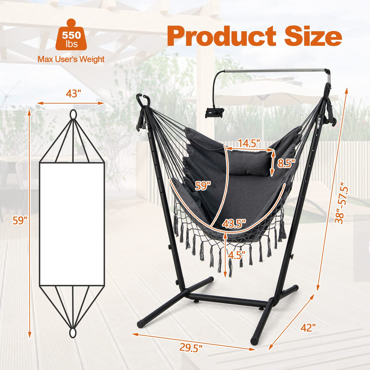 Goflame Hanging Swing with Stand - Hammock Chair with Phone Holder