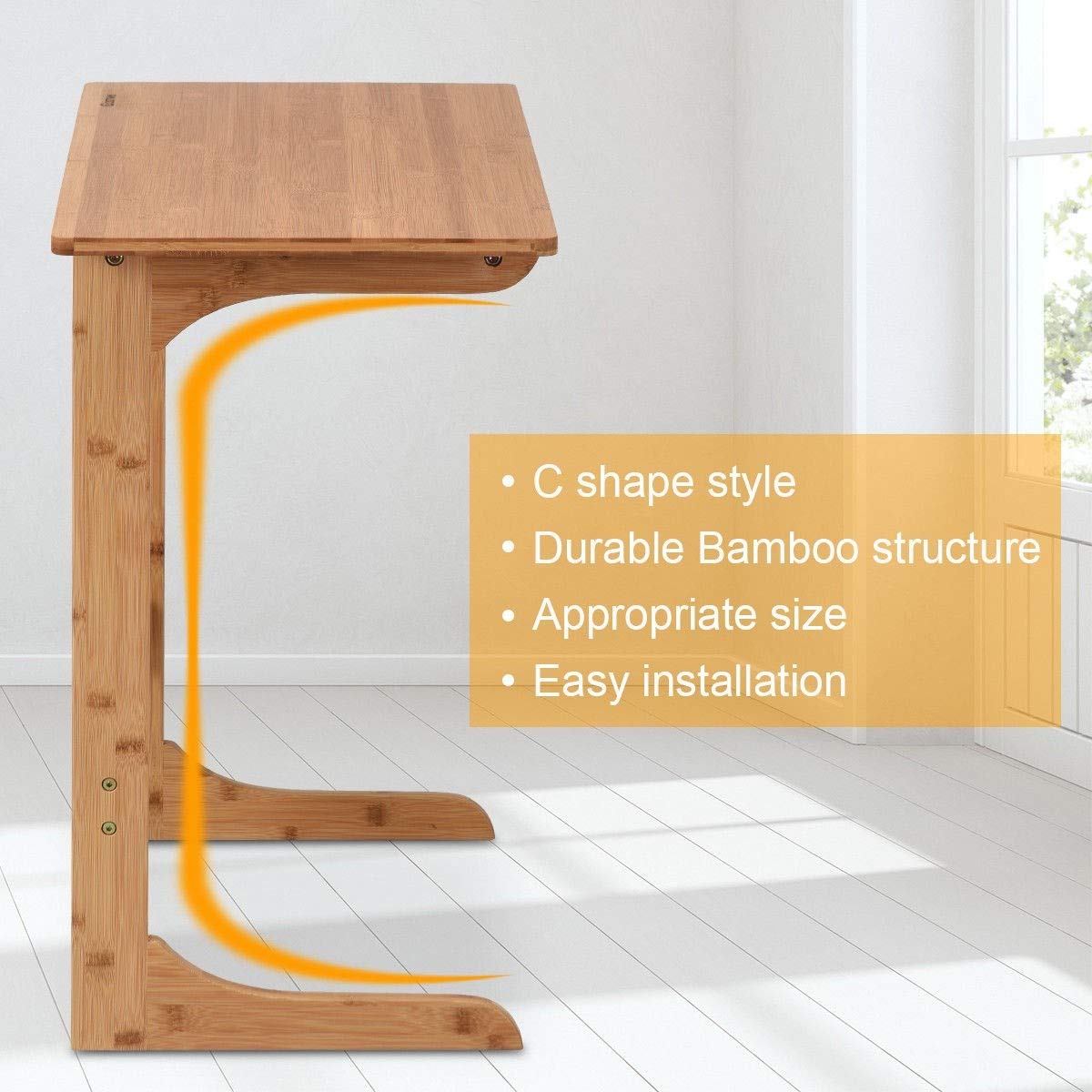 GOFLAME Bamboo Side Table with Painted Surface for Home Office Use