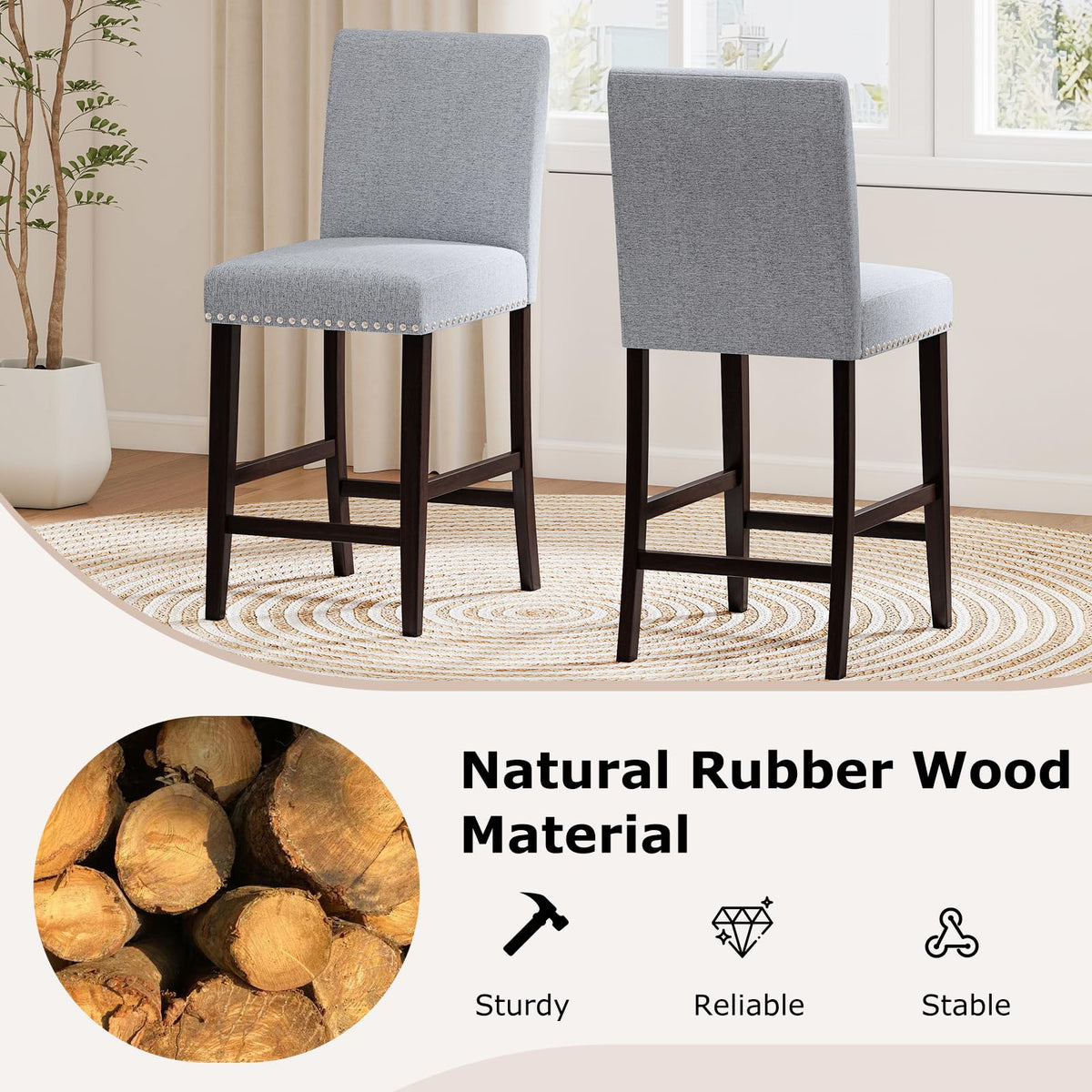 Goflame Modern Bar Stools Set of 2/4 26" Upholstered Counter Height Bar Stools w/Tilt Backrest