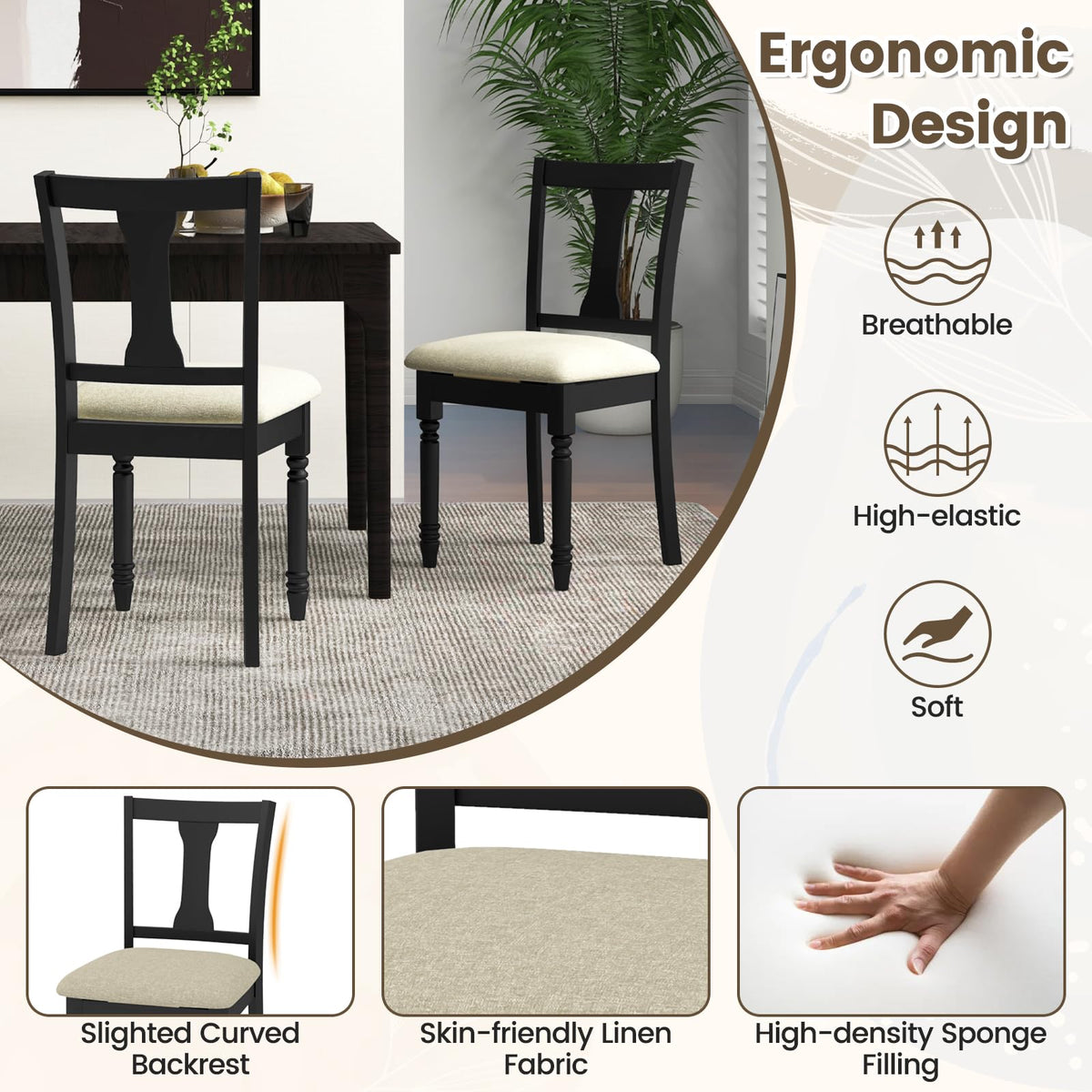 Goflame Wood Dining Chairs Set Farmhouse Dining Room Chair with Cushion Seat, Armless Wooden Dining Side Chairs