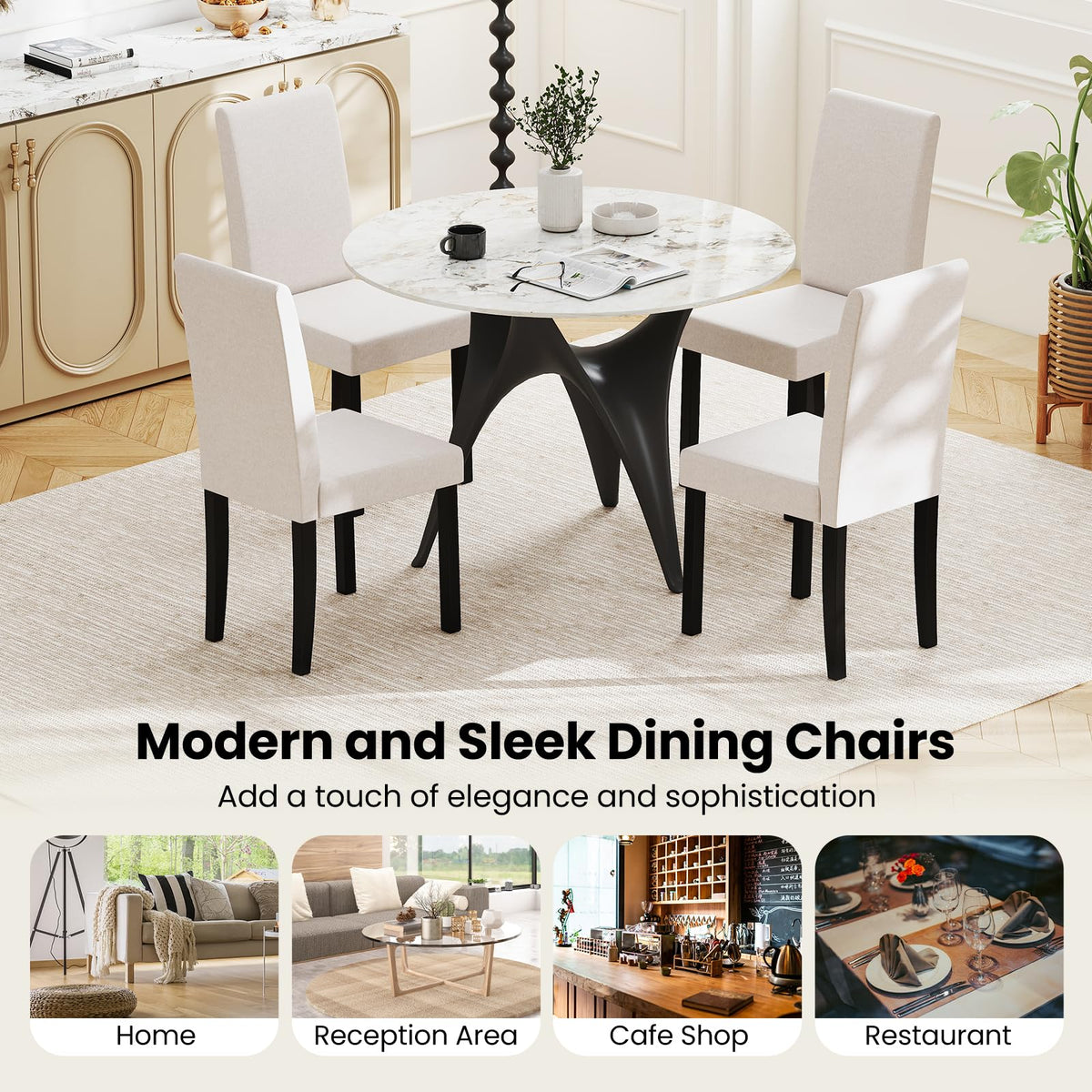 Goflame Upholstered Dining Chair Set of 2/4 Mid Century Modern Fabric Kitchen Chairs with Thick Padded Seat