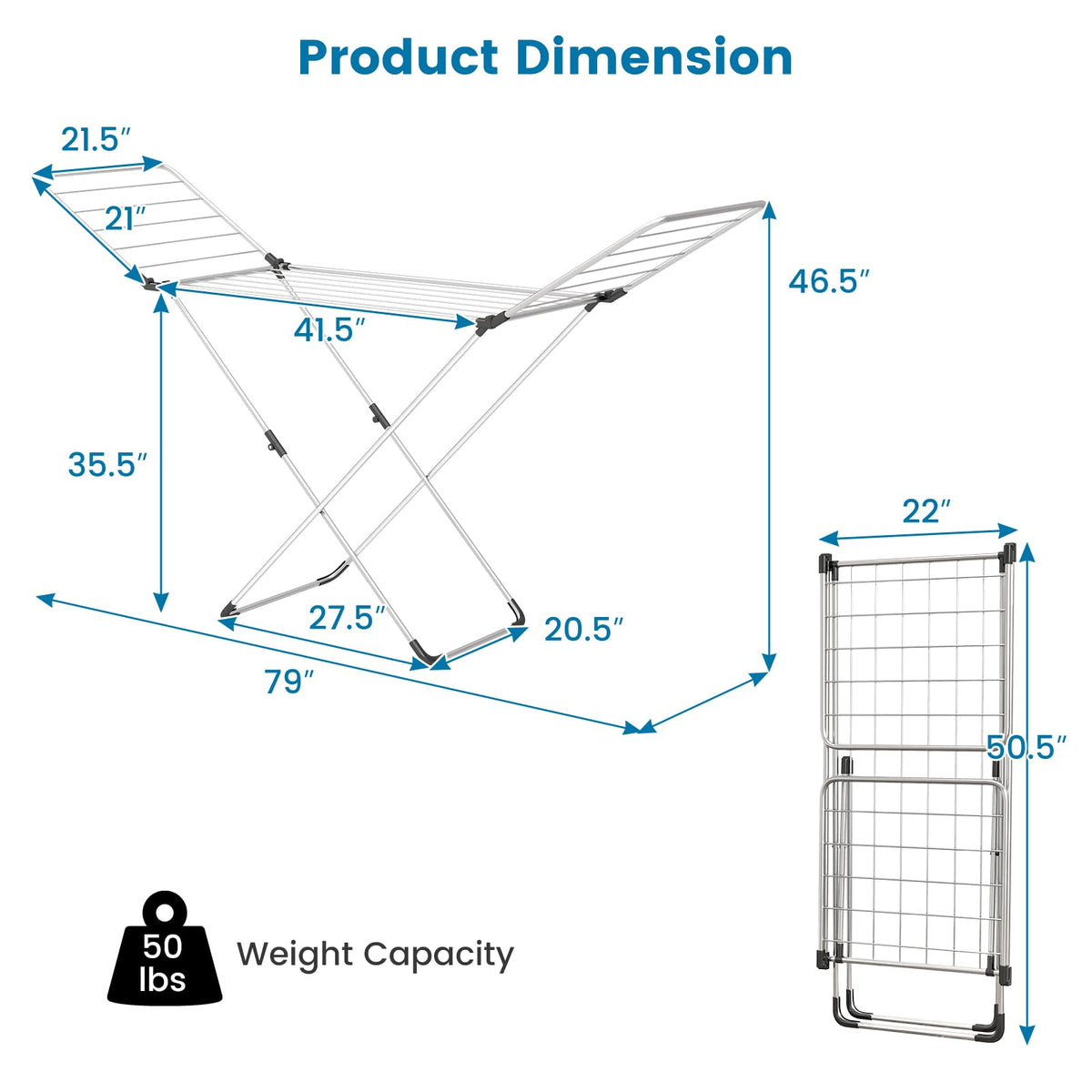 Goflame Clothes Drying Rack, Foldable Laundry Drying Rack w/Aluminum Frame