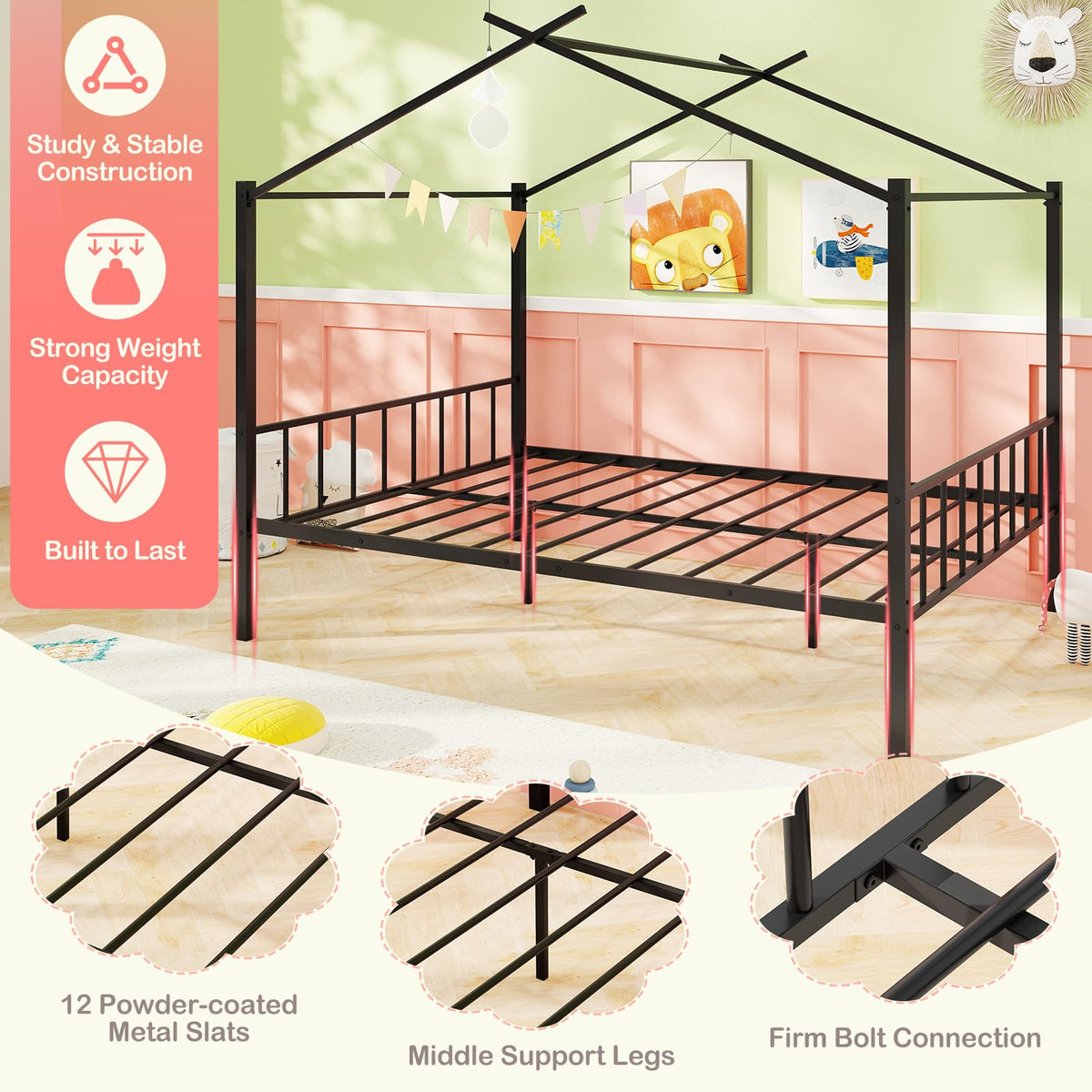 Goflame Full Size House Bed with 2 Storage Drawers