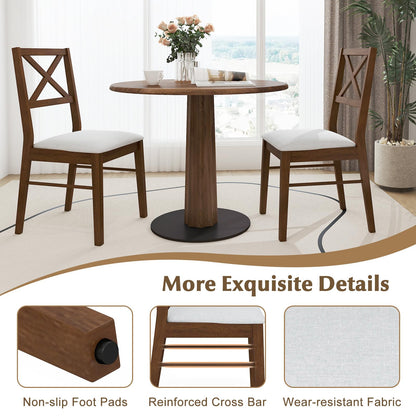 Goflame Wooden Dining Chairs Set of 2/4, Upholstered Kitchen Chairs w/Cross Back & Padded Seat