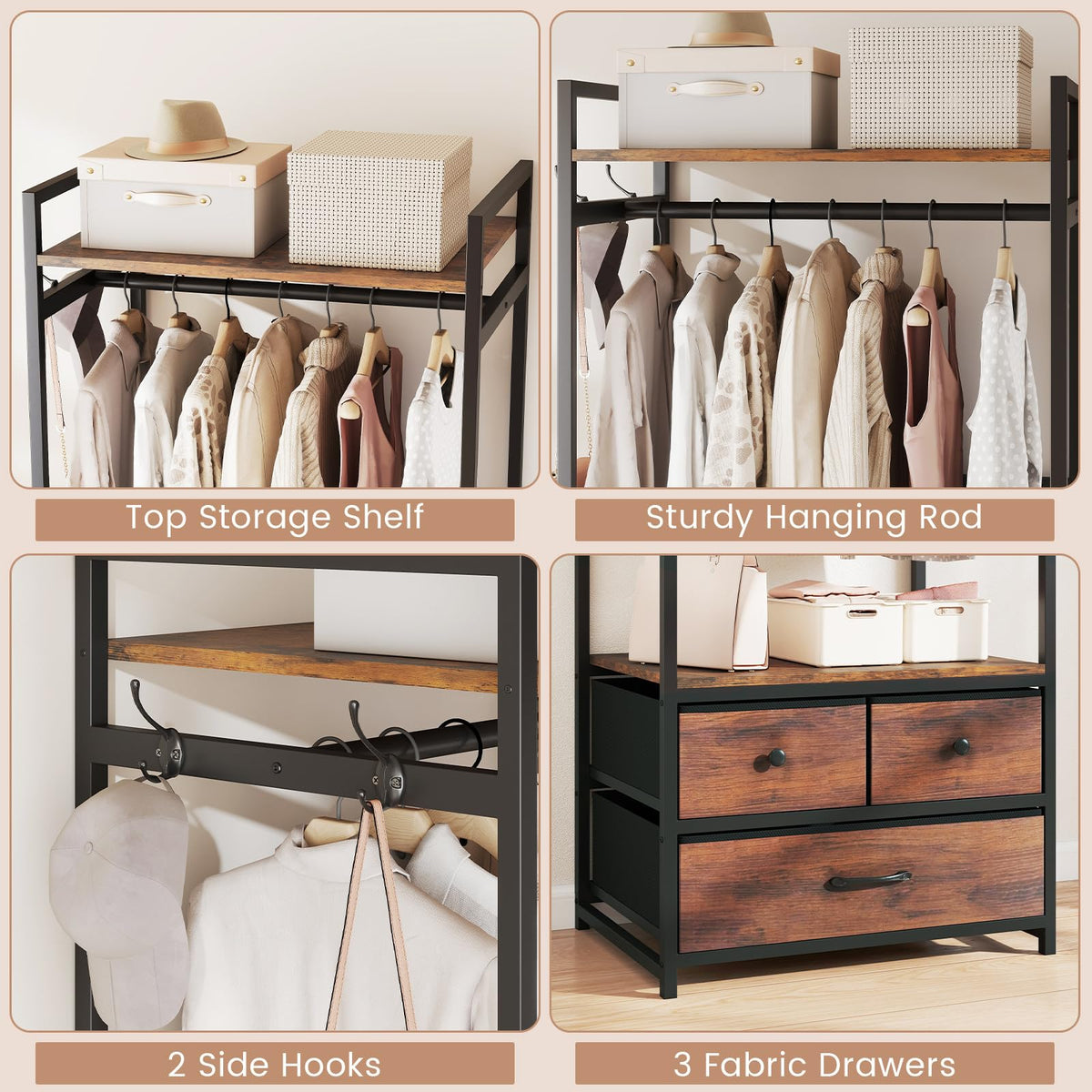 Goflame Clothes Rack with Drawers for Living Room