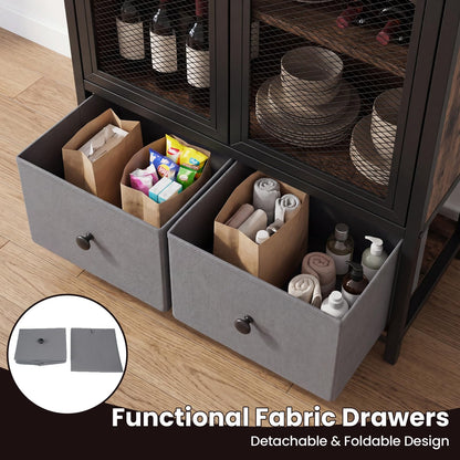 Goflame Industrial Coffee Bar Cabinet with Adjustable Shelves & 2 Removable Cloth Drawers