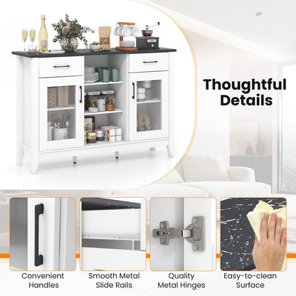 Goflame Sideboard Buffet Cabinet with 2 Drawers, Kitchen Storage Cabinet w/2 Doors, Open Compartments