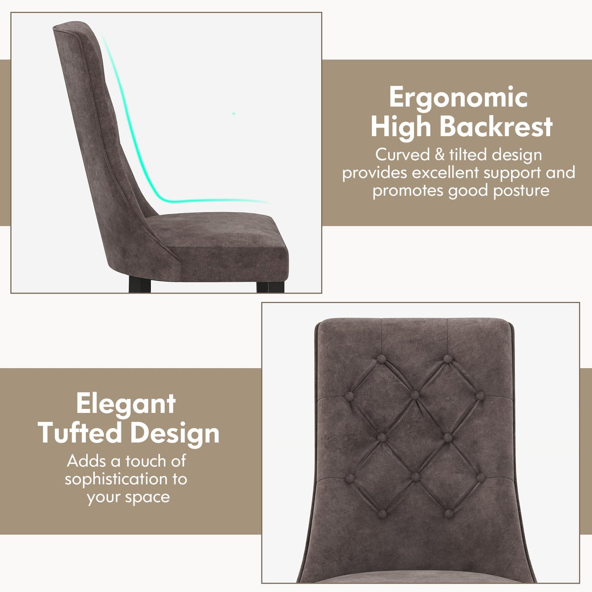 Goflame Tufted Dining Chairs, Upholstered Kitchen Chairs w/High Backrest, Rubber Wood Legs