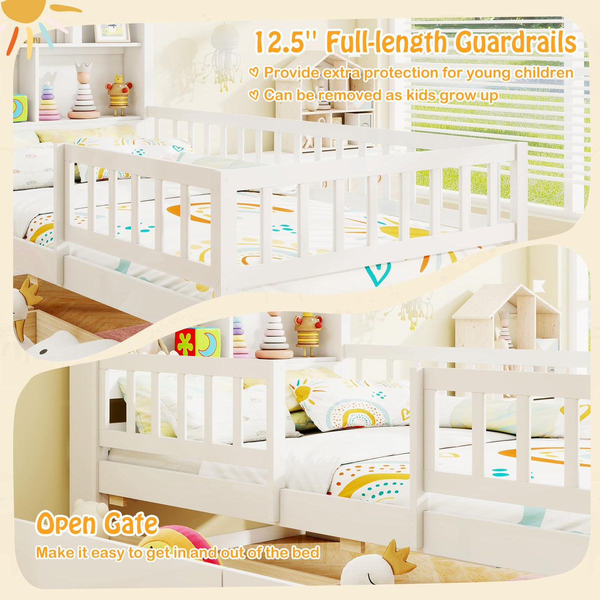 Goflame Twin House Bed with 2 Storage Drawers