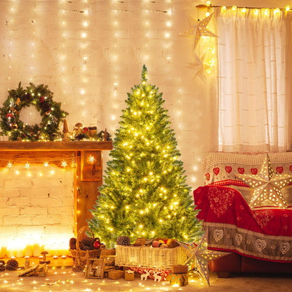 Goflame Pre-Lit Artificial Christmas Tree with 7 Lighting Modes & Folding Metal Stand