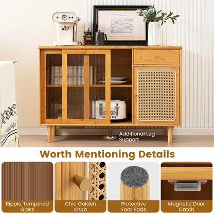 Goflame Sideboard, Bamboo Buffet Cabinet with Storage