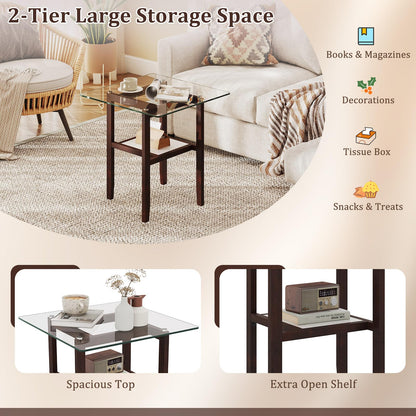 Goflame Small Coffee Table 24" Glass End Table