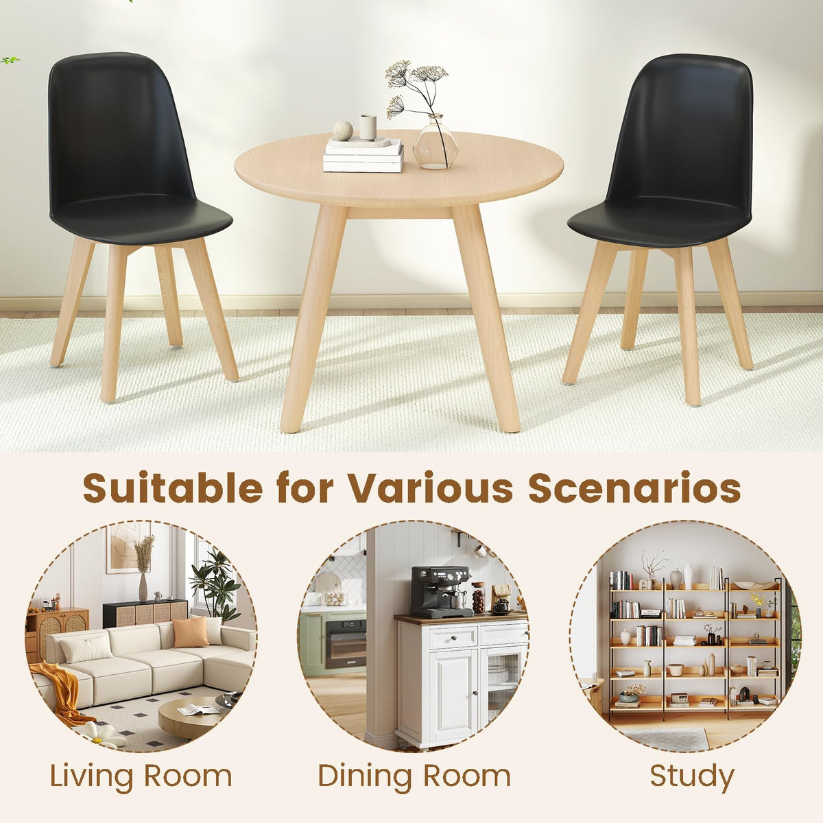 Goflame Modern Dining Chairs Set of 2/4 Armless Kitchen Chair w/Solid Beech Wood Legs