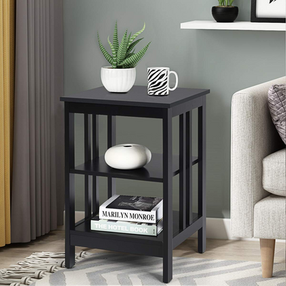 Goflame Nightstand 3-Tier Sofa Side Table W/Reinforced Bars and Stable Structure