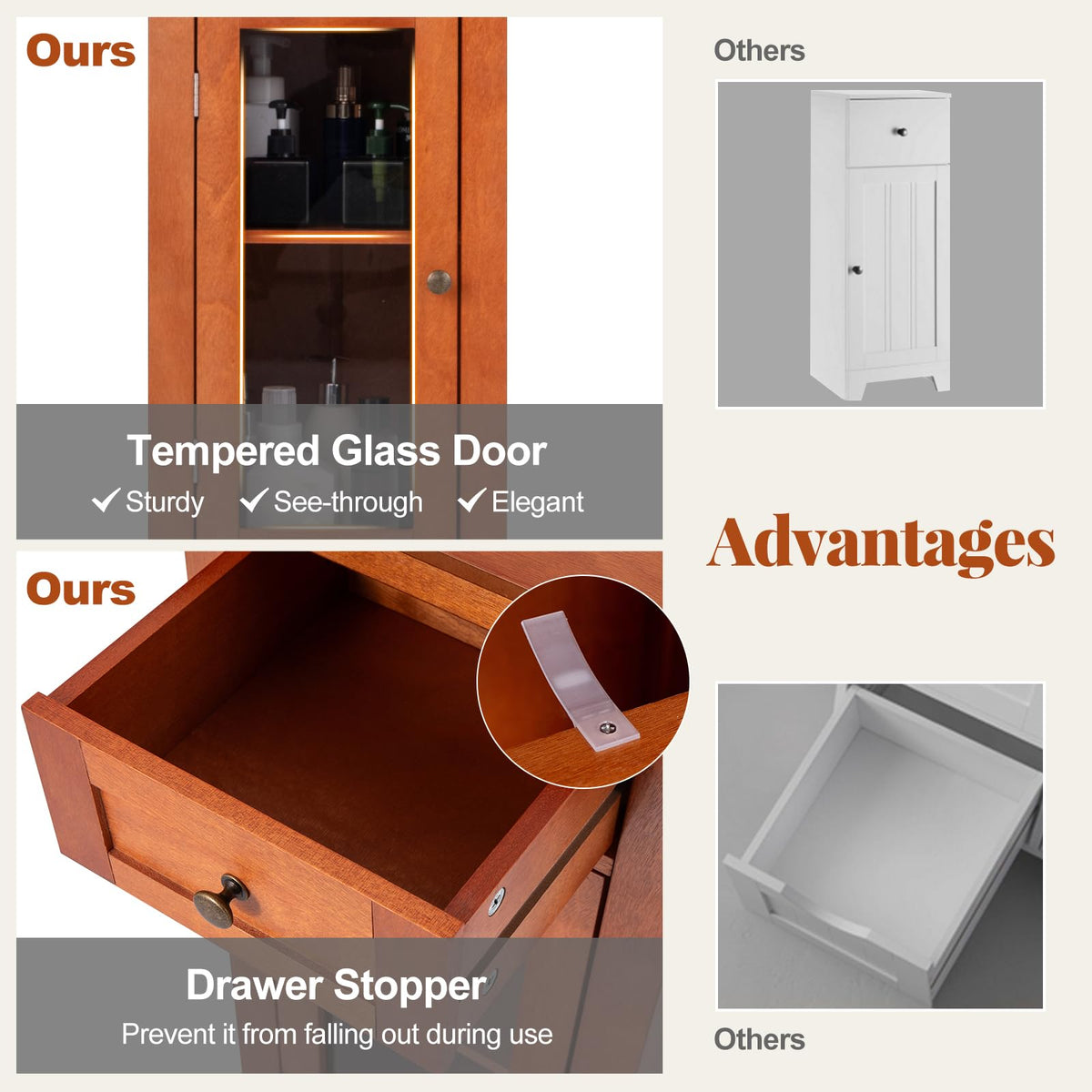 Goflame Small Bathroom Storage Cabinet, Freestanding Narrow Bathroom Cabinet with Single Glass Door, Drawer