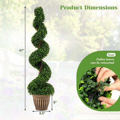 GOFLAME 4FT Artificial Spiral Topiary Tree 1/2 Pack Faux Boxwood Plant