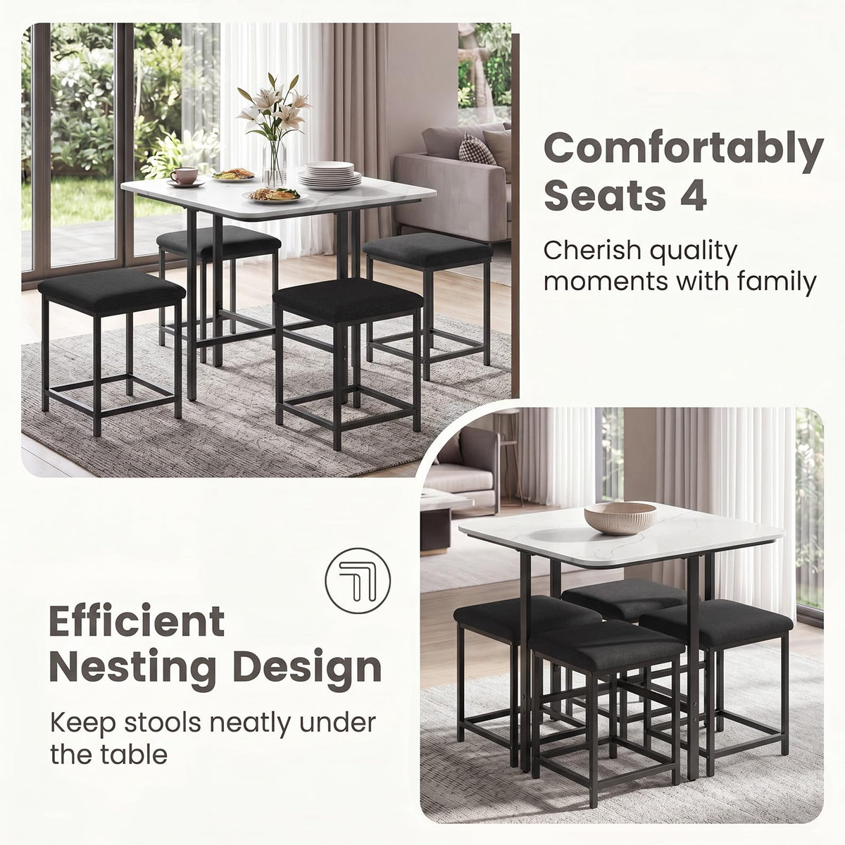 Goflame Space-Saving Kitchen Table and Chairs Set for 4