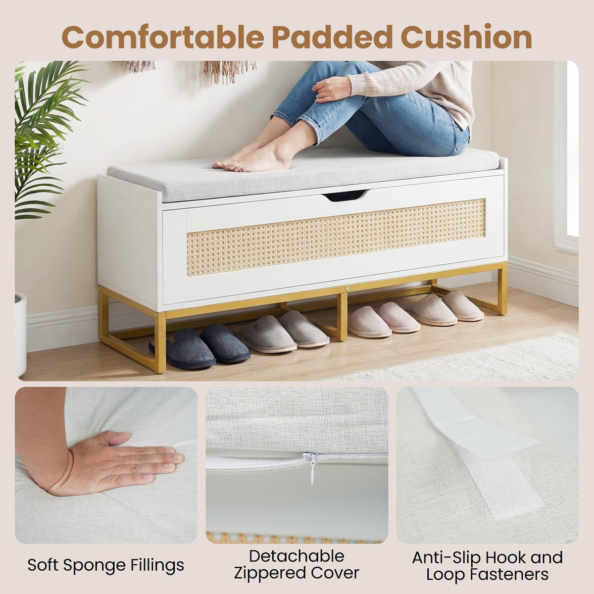 Goflame Flip-Top Entryway Bench with Removable Padded Seat & Hidden Storage