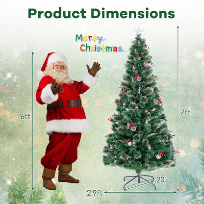 Goflame Pre-Lit Fiber Optic Christmas Tree, Artificial Snowy Xmas Tree with Warm White LED Lights