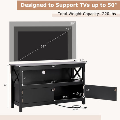 Goflame TV Stand with Power Outlet for TVs up to 50 Inch, Entertainment Center with 2-Door Cabinet