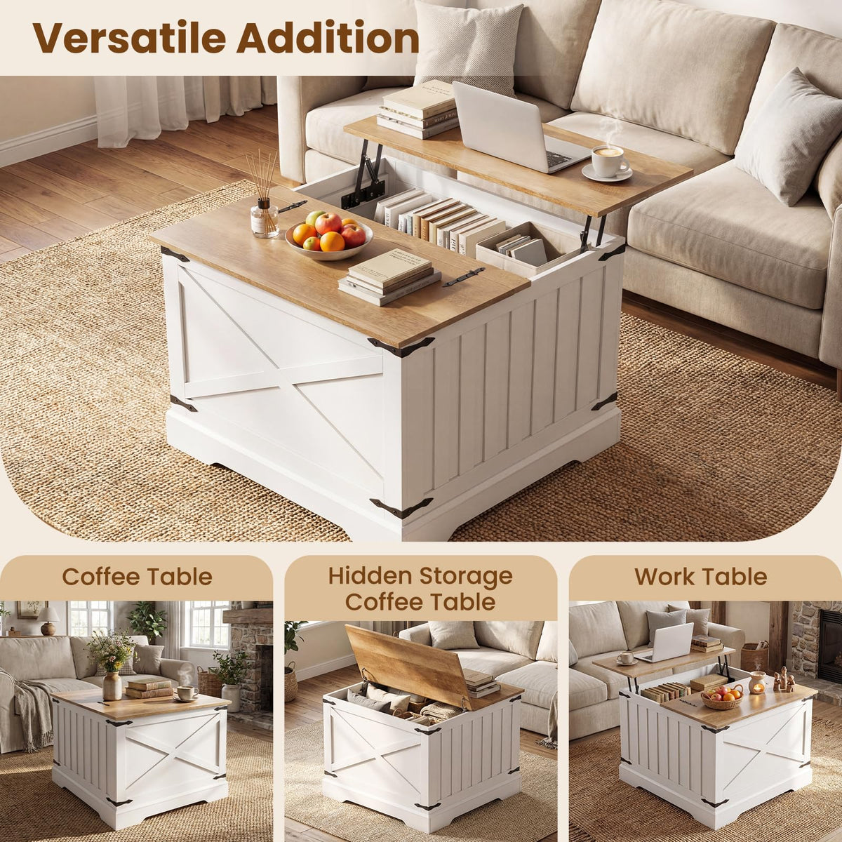 Goflame 31.5" Square Wood Center Table with Large Hidden Storage Compartment & Hinged Lift Top