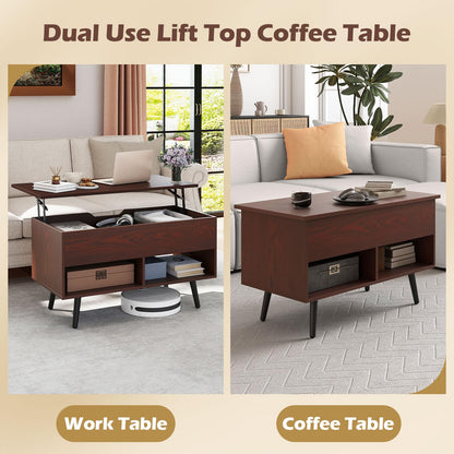 Goflame Lift Top Coffee Table Modern Cocktail Table w/Hidden Compartment & 2 Open Shelves