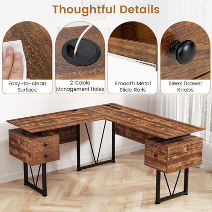Goflame L Shaped Desk with Drawers, 59” Large Computer Desk with Power Outlet