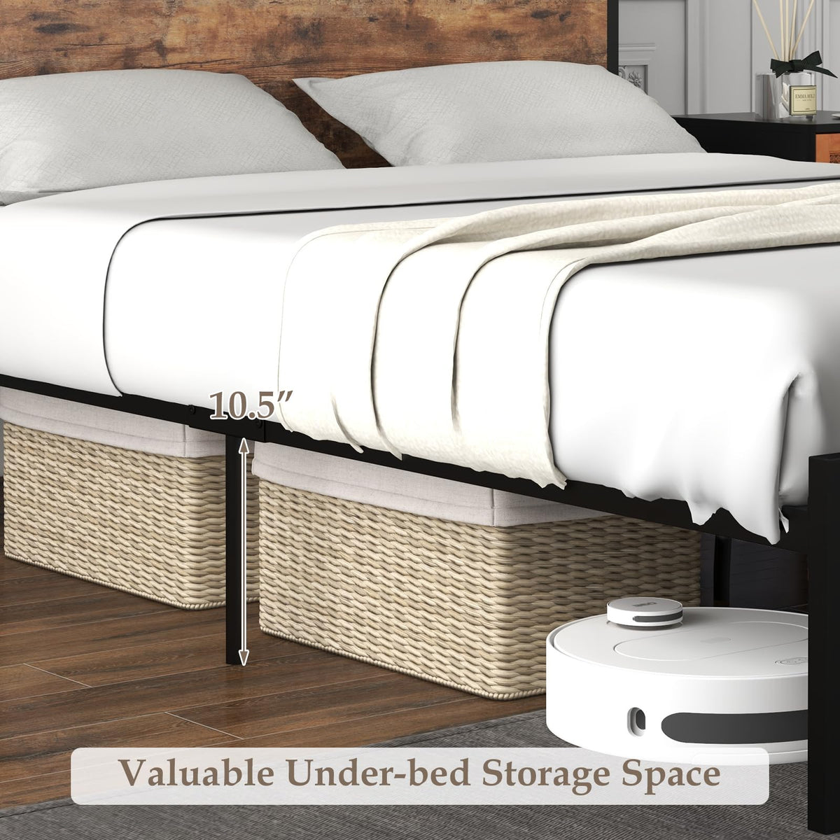 Goflame Full Bed Frame with Storage Headboard and Charging Station, with Outlets and USB Ports