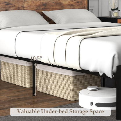 Goflame Full Bed Frame with Storage Headboard and Charging Station, with Outlets and USB Ports