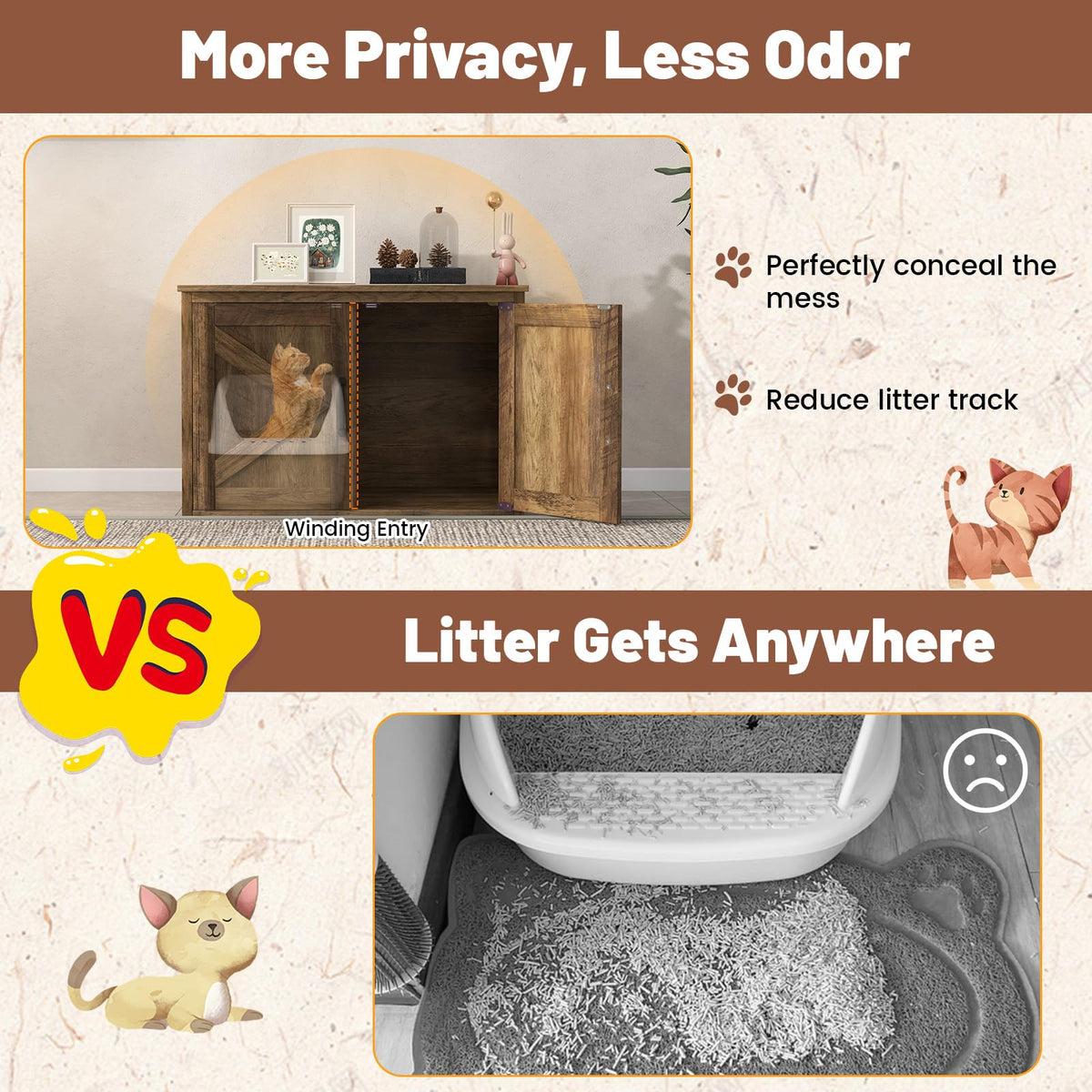 Goflame Cat Litter Box Enclosure - Flip Top Litter Box Hidden Furniture with Barn Door, Side Entrance
