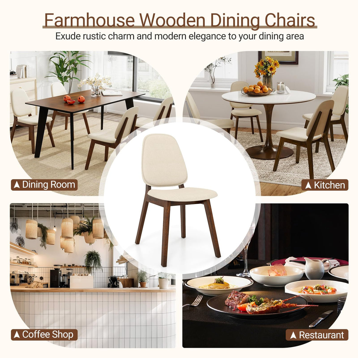 Goflame Wooden Dining Chair Set of 2/4 Mid-Century Modern Upholstered Side Armless Chair