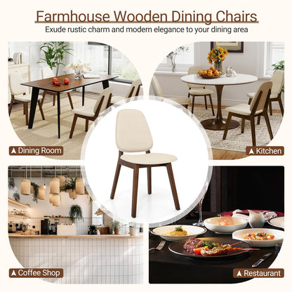 Goflame Wooden Dining Chair Set of 2/4 Mid-Century Modern Upholstered Side Armless Chair