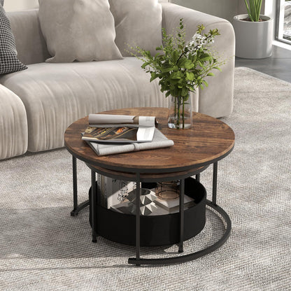 Goflame 31.5" Round Coffee Table with Removable Fabric Basket & Metal Frame