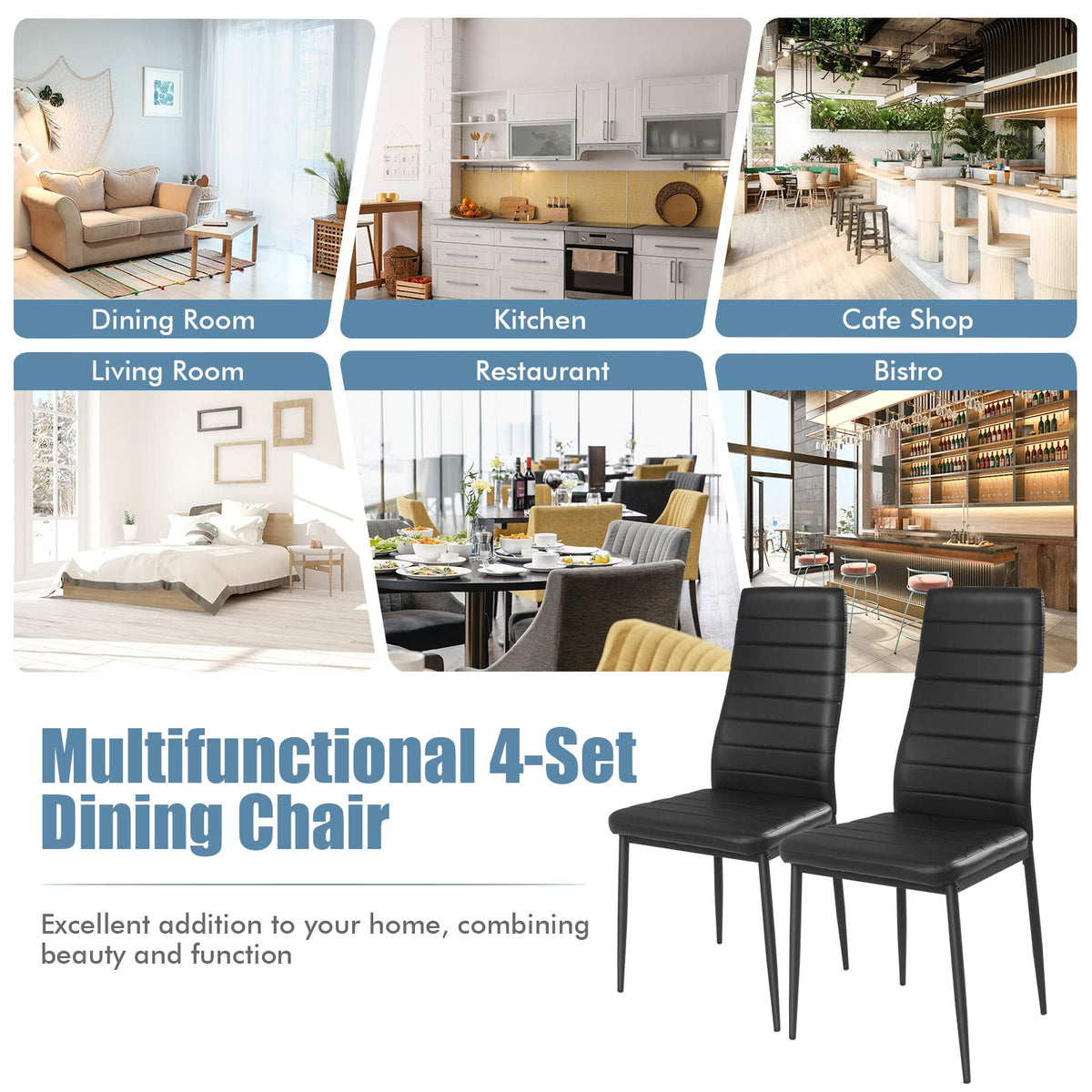 Goflame Set of 4 Dining Chairs, Upholstered Dining Side Chairs with Stain-Proof PVC Leather