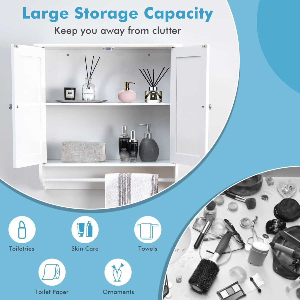 Bathroom Cabinet Wall Mounted - Over The Toilet Medicine Cabinet with Double Doors - Goflame