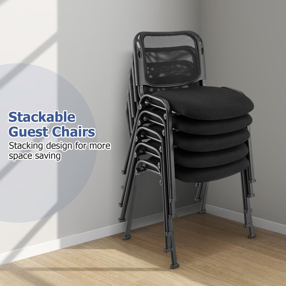 Goflame Set of 5 Stackable Conference Chairs with Mesh Back