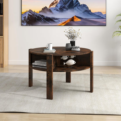 Goflame Round Coffee Table with Storage Shelves
