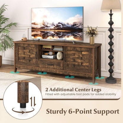Goflame Farmhouse TV Stand for 65 Inch TVs 59" Wood Entertainment Center with 2 Woven Accent Doors