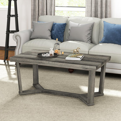 Goflame Farmhouse Wood Coffee Table with Cross-Shaped Base & Rubber Wood Frame