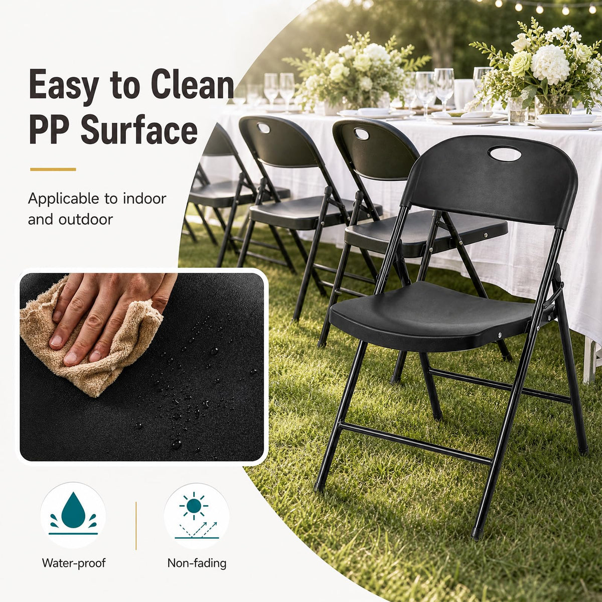 Goflame Plastic Folding Chair | Portable Stackable Commercial Seats with Ergonomic Backrest