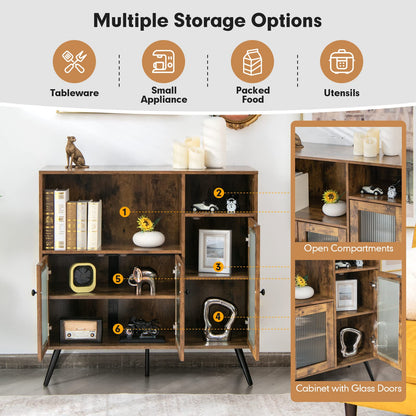 Goflame Storage Cabinet, Industrial Buffet Sideboard with Storage, 3 Door Wood Cupboard, 2 Creadenzas 2 Shelves